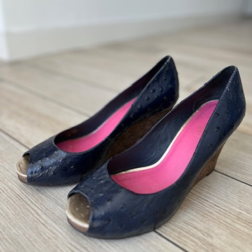 Lilly Pulitzer Navy Blue cork wedge size 8